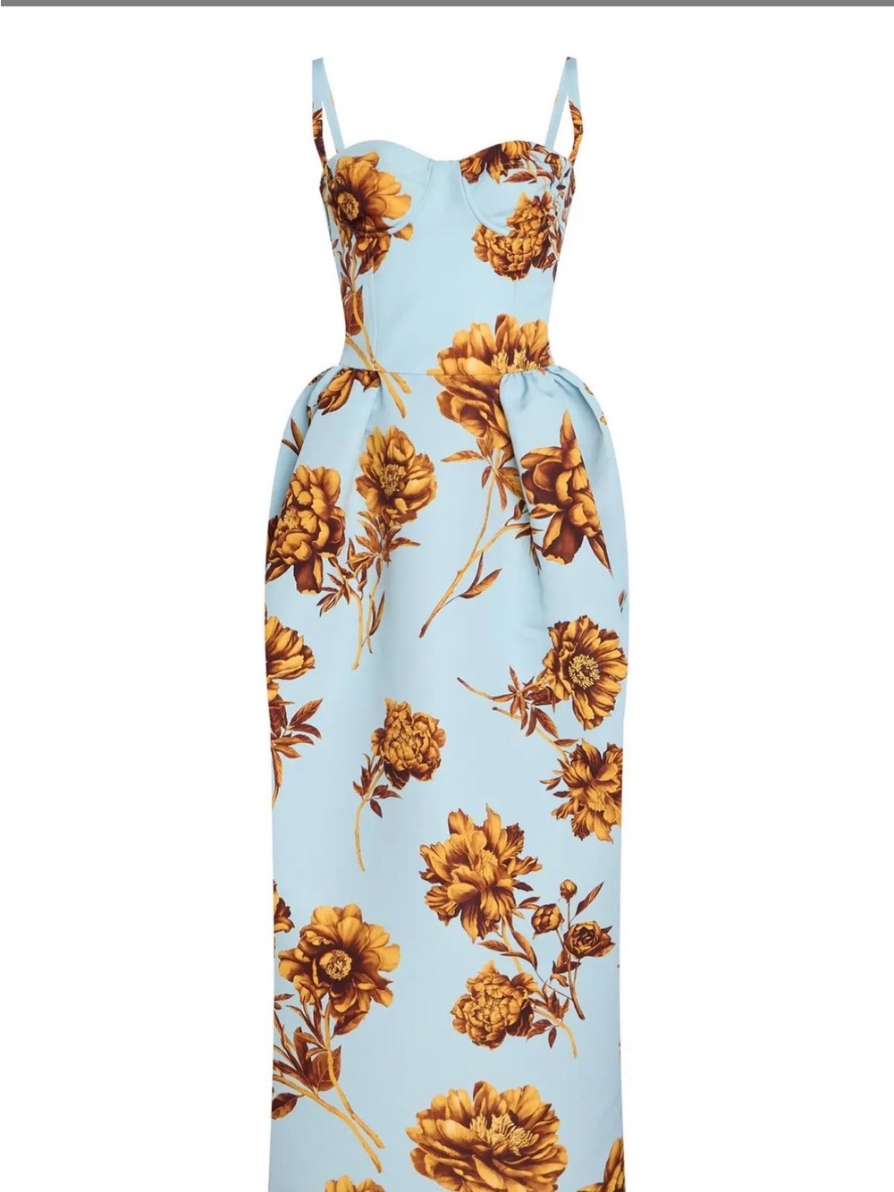 Oscar de la Renta Printed Faille Gown with Gold Floral Print